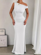 One-Shoulder Ruched Bodycon Maxi Dress.