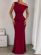 One-Shoulder Ruched Bodycon Maxi Dress.
