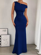 One-Shoulder Ruched Bodycon Maxi Dress.