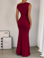 One - Shoulder Ruched Bodycon Maxi Dress