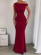 One - Shoulder Ruched Bodycon Maxi Dress