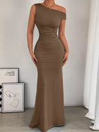One - Shoulder Ruched Bodycon Maxi Dress