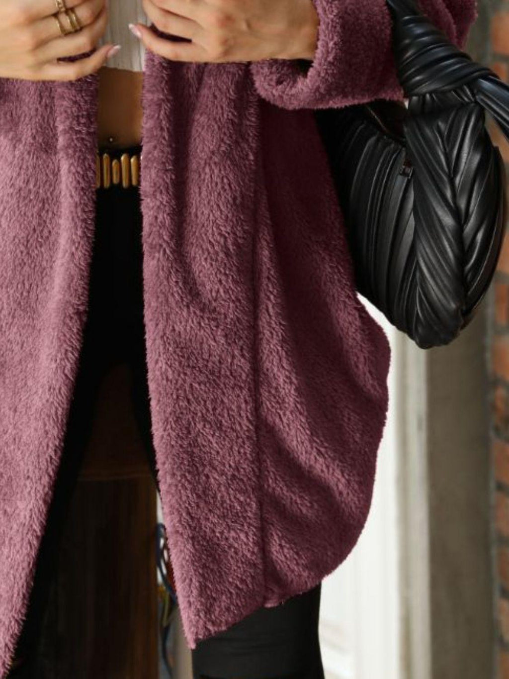 Open Front Hooded Teddy Coat.