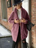 Open Front Hooded Teddy Coat.