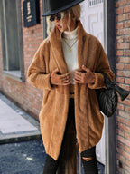 Open Front Hooded Teddy Coat.