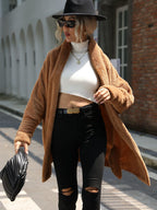 Open Front Hooded Teddy Coat.