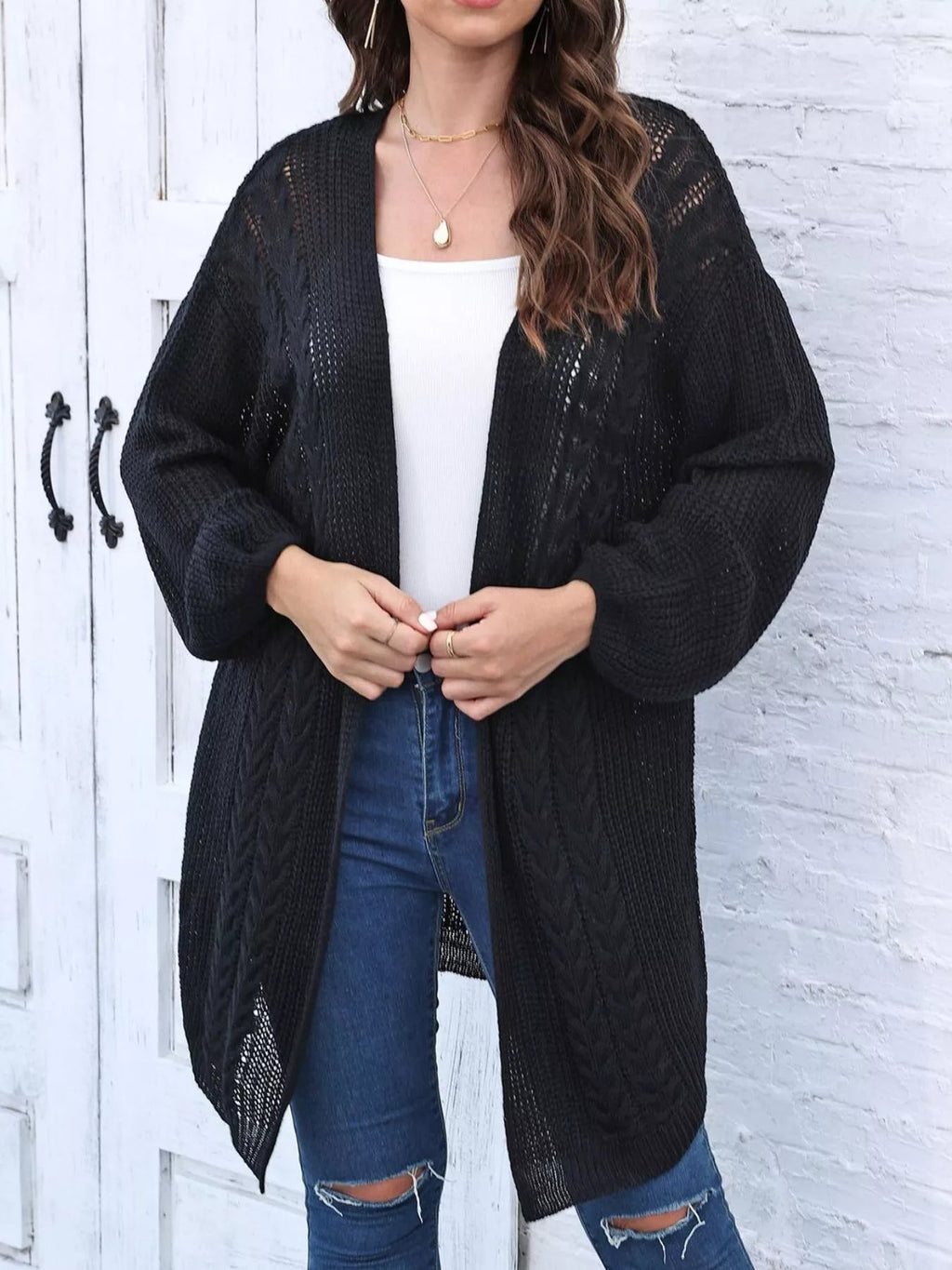 Open Front Long Sleeve Cardigan.