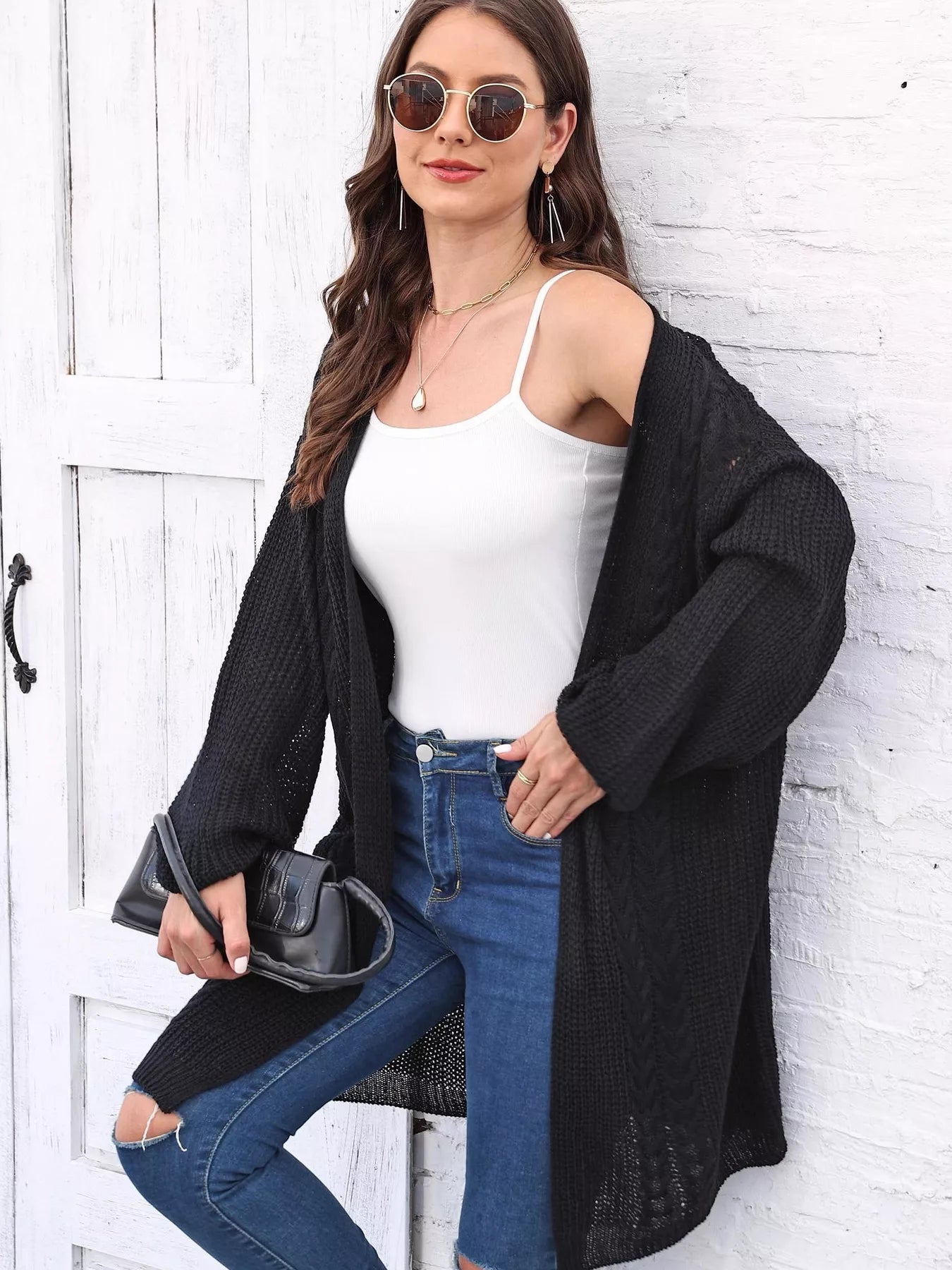 Open Front Long Sleeve Cardigan.