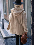 Open Front Ribbed Hooded Coat.