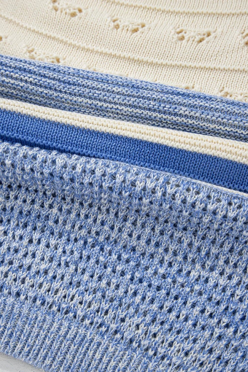 Openwork Striped Knit Long Sleeve Sweater.