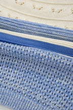 Openwork Striped Knit Long Sleeve Sweater.