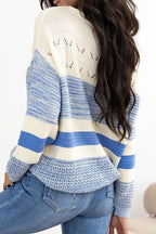Openwork Striped Knit Long Sleeve Sweater.