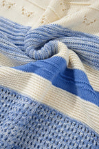 Openwork Striped Knit Long Sleeve Sweater.