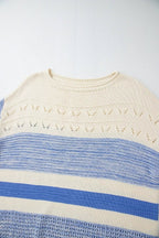 Openwork Striped Knit Long Sleeve Sweater.