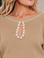 Pearl Embellished Keyhole Ribbed Sweater Dress.