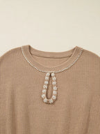 Pearl Embellished Keyhole Ribbed Sweater Dress.