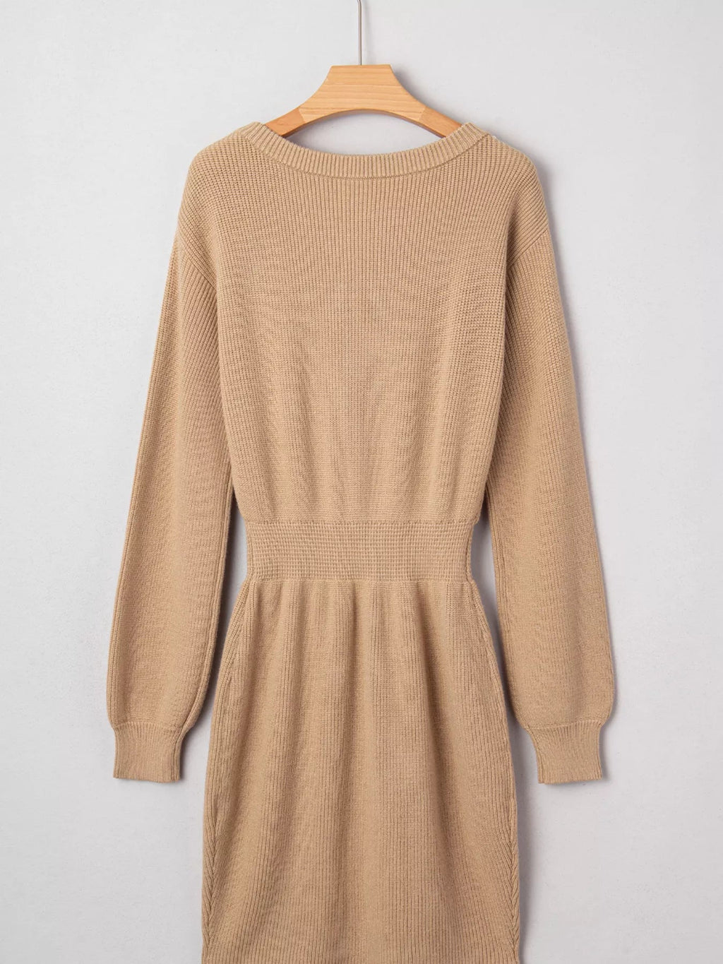 Pearl Embellished Keyhole Ribbed Sweater Dress.