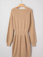 Pearl Embellished Keyhole Ribbed Sweater Dress.