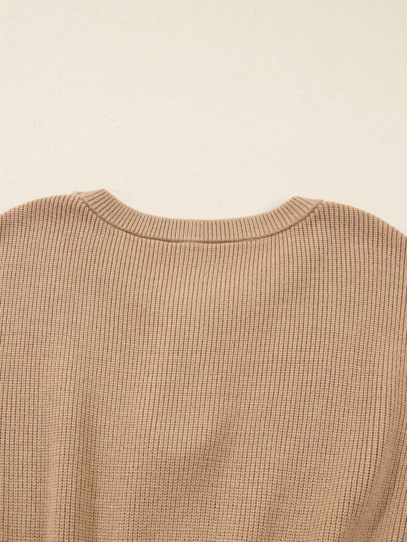 Pearl Embellished Keyhole Ribbed Sweater Dress.