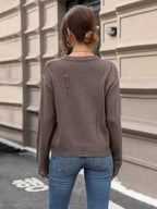 Perfee Cutout Round Neck Long Sleeve Sweater.