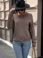 Perfee Cutout Round Neck Long Sleeve Sweater.