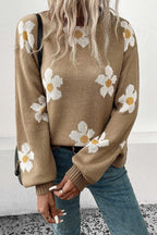 Perfee Floral Dropped Shoulder Sweater.