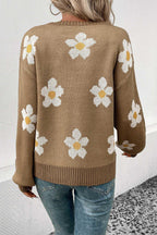 Perfee Floral Dropped Shoulder Sweater.