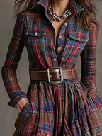Plaid Button Front Maxi Shirt Dress.