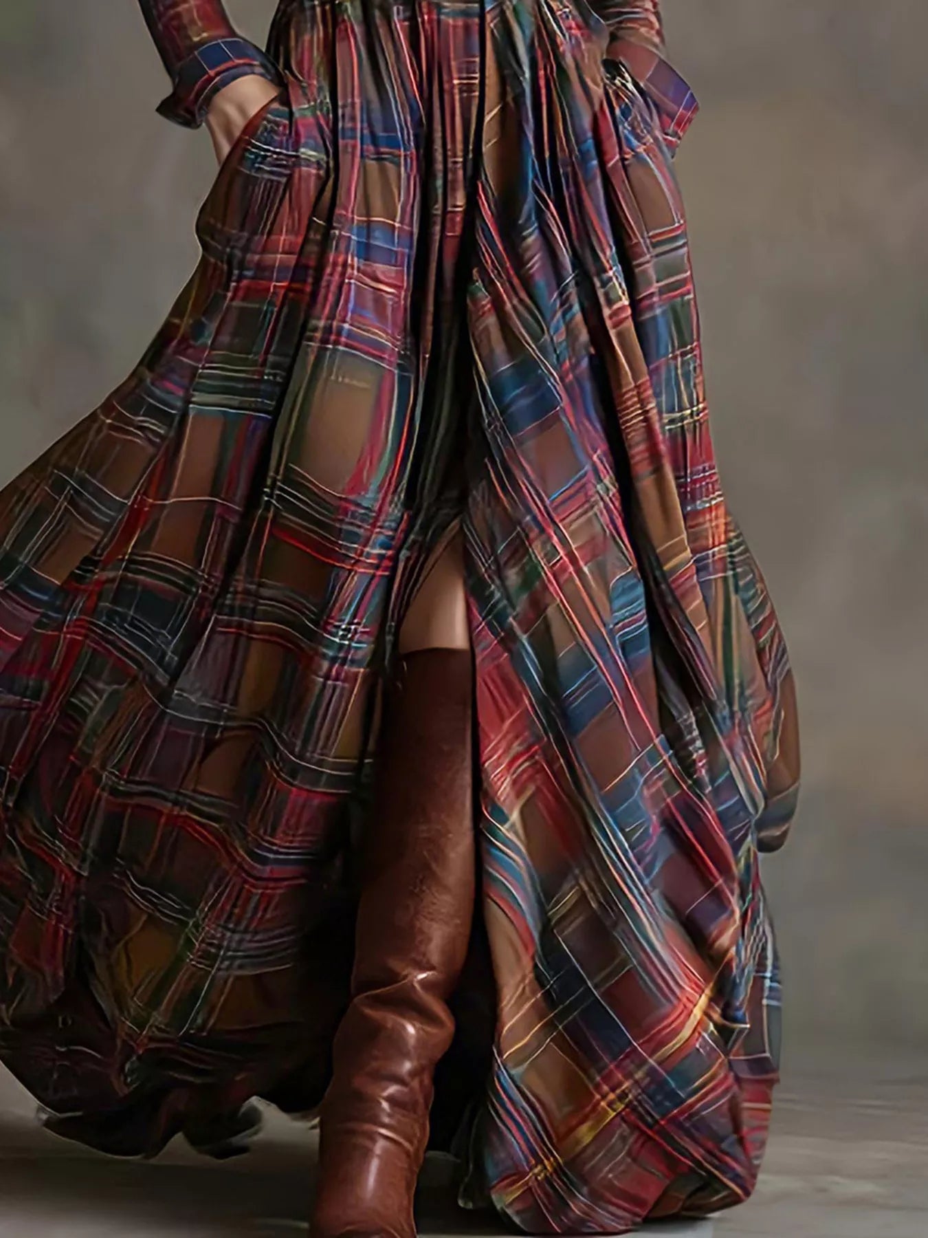 Plaid Button Front Maxi Shirt Dress.