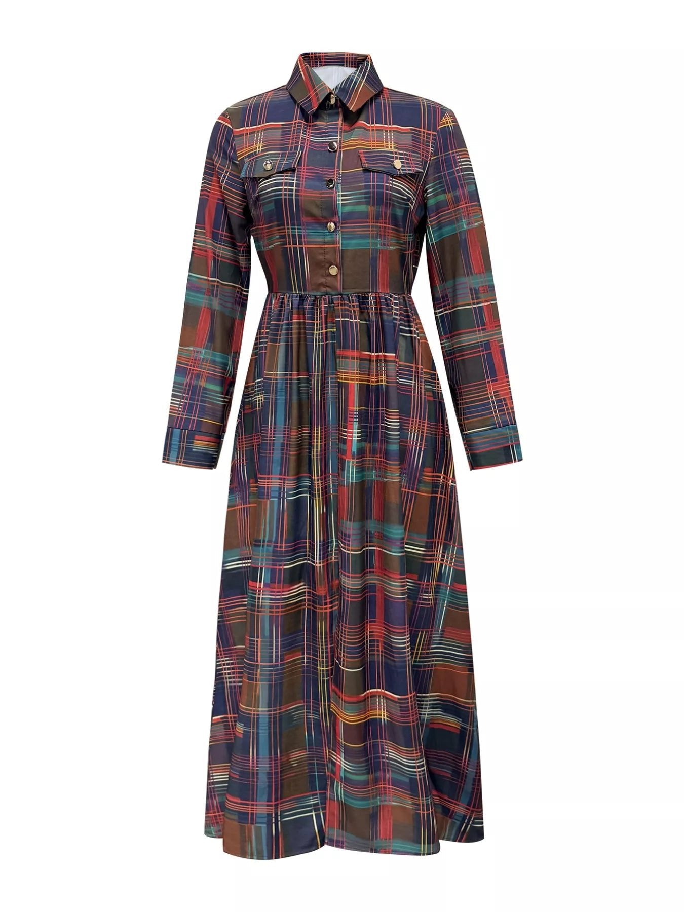 Plaid Button Front Maxi Shirt Dress.