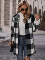 Plaid Collared Neck Coat with Pockets.