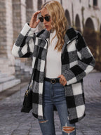 Plaid Collared Neck Coat with Pockets.