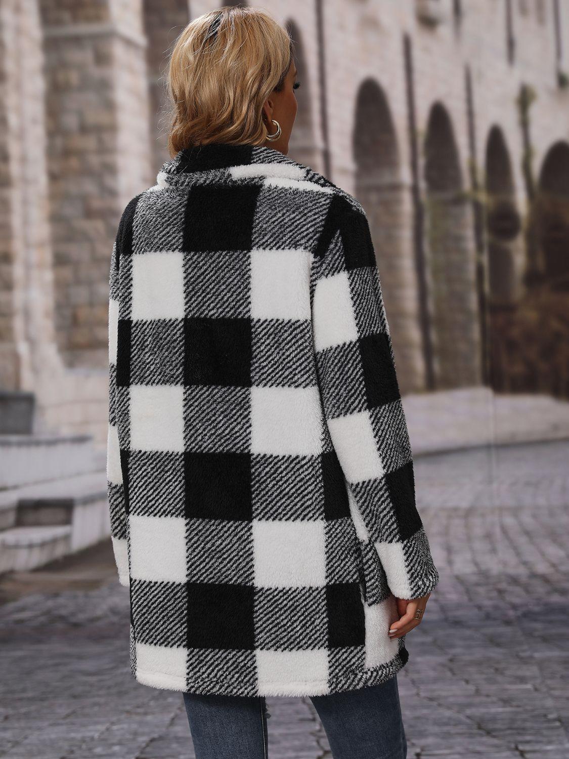 Plaid Collared Neck Coat with Pockets.