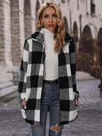 Plaid Collared Neck Coat with Pockets.