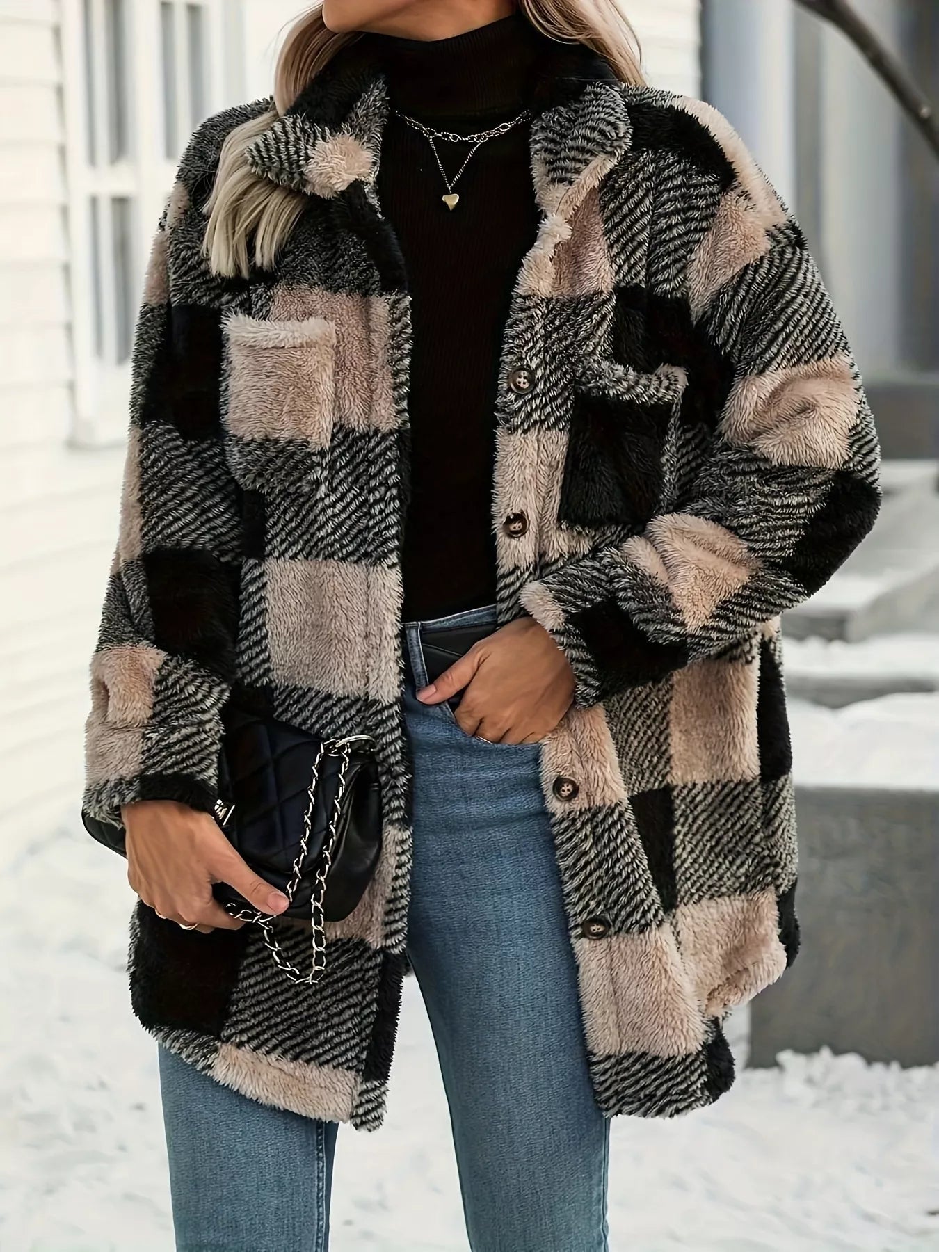 Plaid Fleece Button-Down Outerwear.