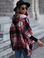 Plaid Hooded Coat with Pockets.