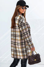 Plaid Longline Jacket with Pockets.