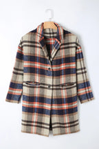Plaid Longline Jacket with Pockets.