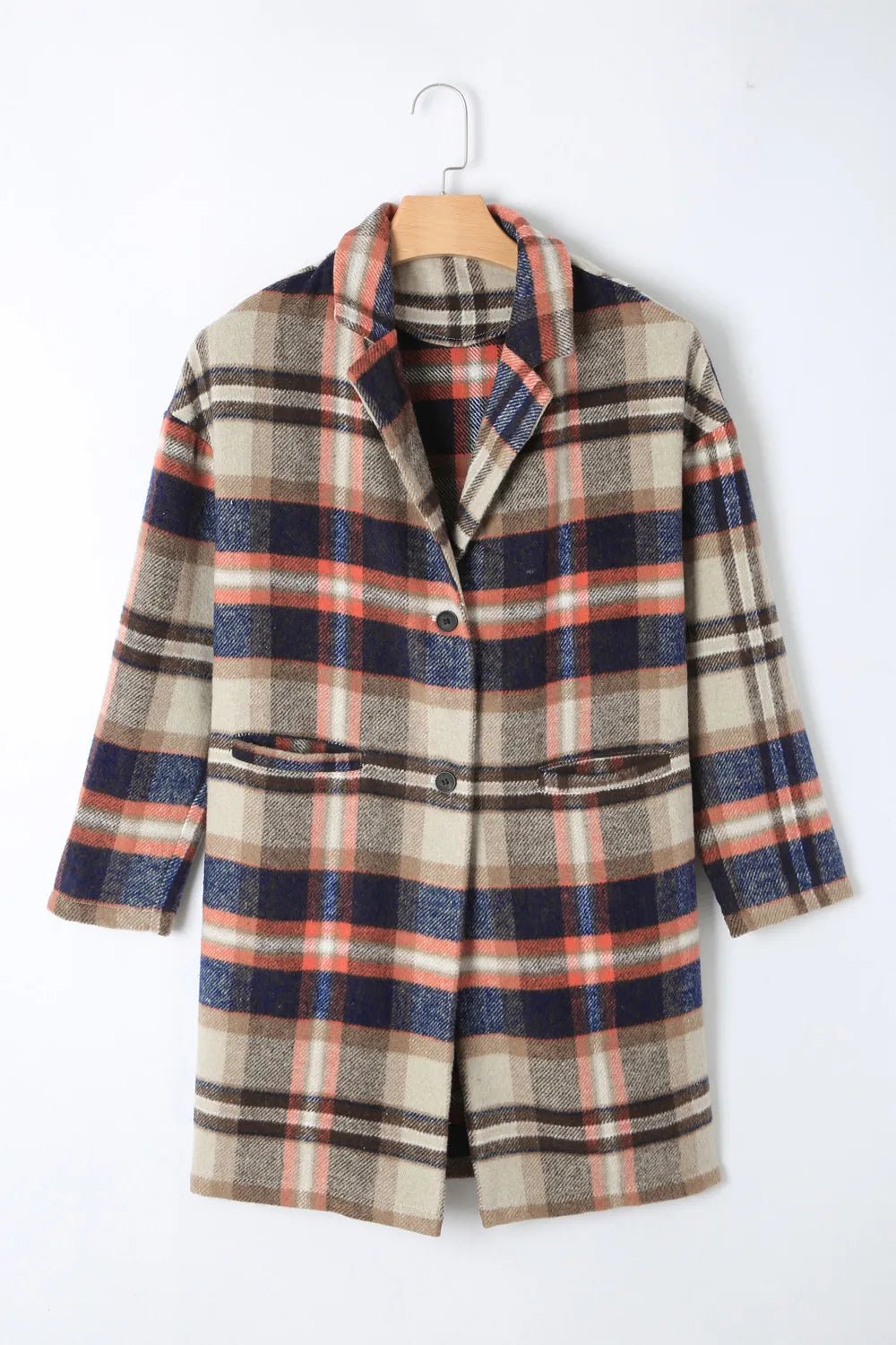 Plaid Longline Jacket with Pockets.