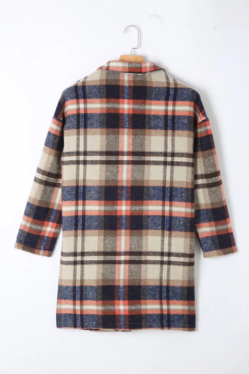 Plaid Longline Jacket with Pockets.