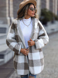 Plaid Open Front Hooded Coat.