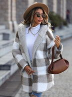 Plaid Open Front Hooded Coat.