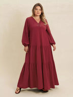Plus Size Bohemian Tiered Maxi Dress with Balloon Sleeves.