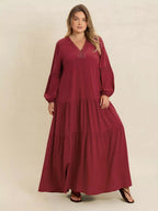 Plus Size Bohemian Tiered Maxi Dress with Balloon Sleeves.