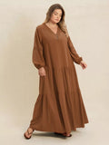 Plus Size Bohemian Tiered Maxi Dress with Balloon Sleeves.