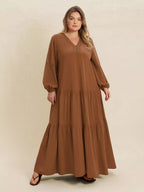 Plus Size Bohemian Tiered Maxi Dress with Balloon Sleeves.