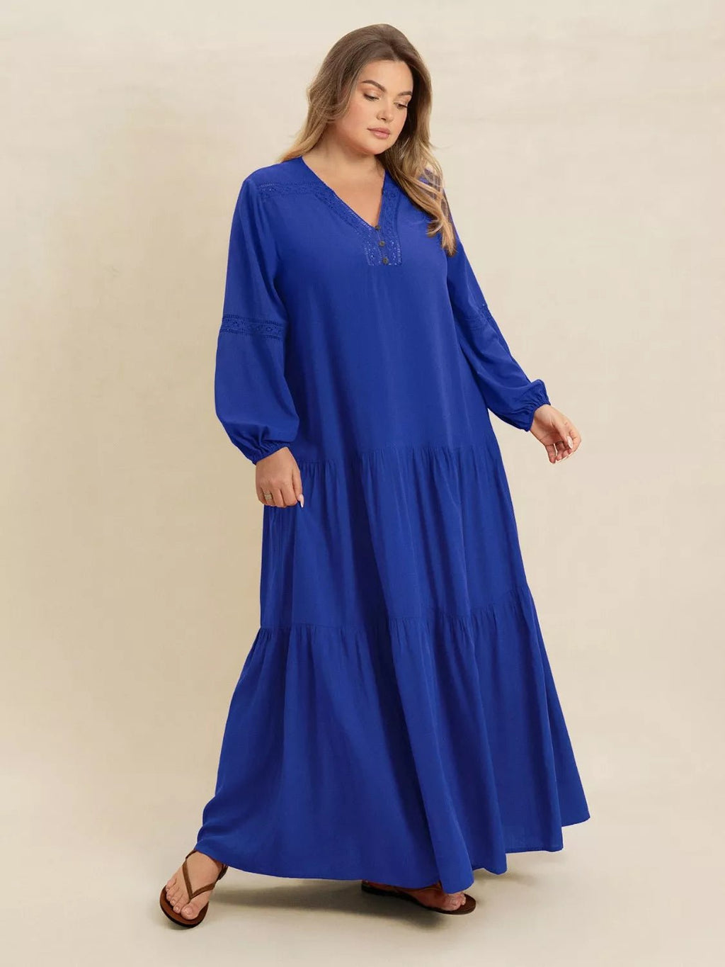 Plus Size Bohemian Tiered Maxi Dress with Balloon Sleeves