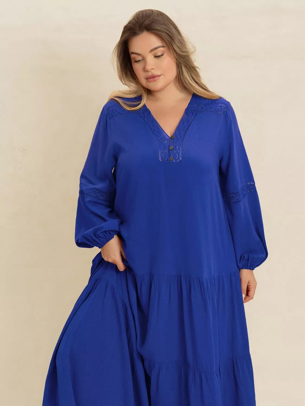 Plus Size Bohemian Tiered Maxi Dress with Balloon Sleeves
