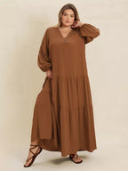 Plus Size Bohemian Tiered Maxi Dress with Balloon Sleeves.