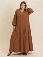 Plus Size Bohemian Tiered Maxi Dress with Balloon Sleeves.